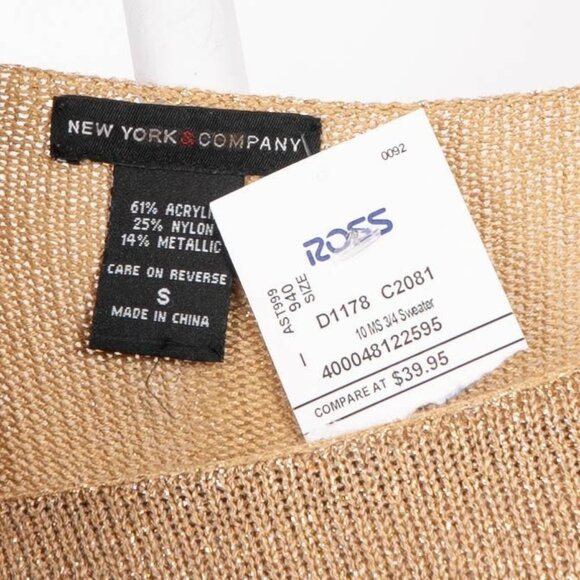 New York & Company Gold Metallic Knit Sweater S Womens NEW Stretch Holiday Party - Picture 4 of 5
